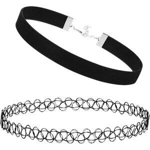 2PC Tattoo Choker Leather Necklace Set - 90s Choker Necklace for Women - 2000s Y